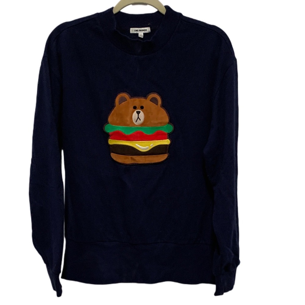 Line Friends Hamburger Bear Graphic Dark Blue Sweatshirt